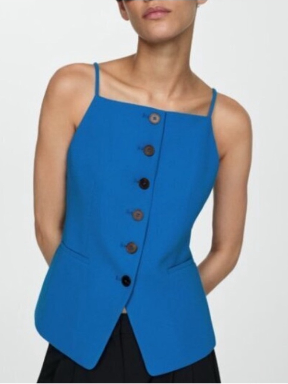 Mango Cobalt Blue Asymmetric Button-Front Camisole